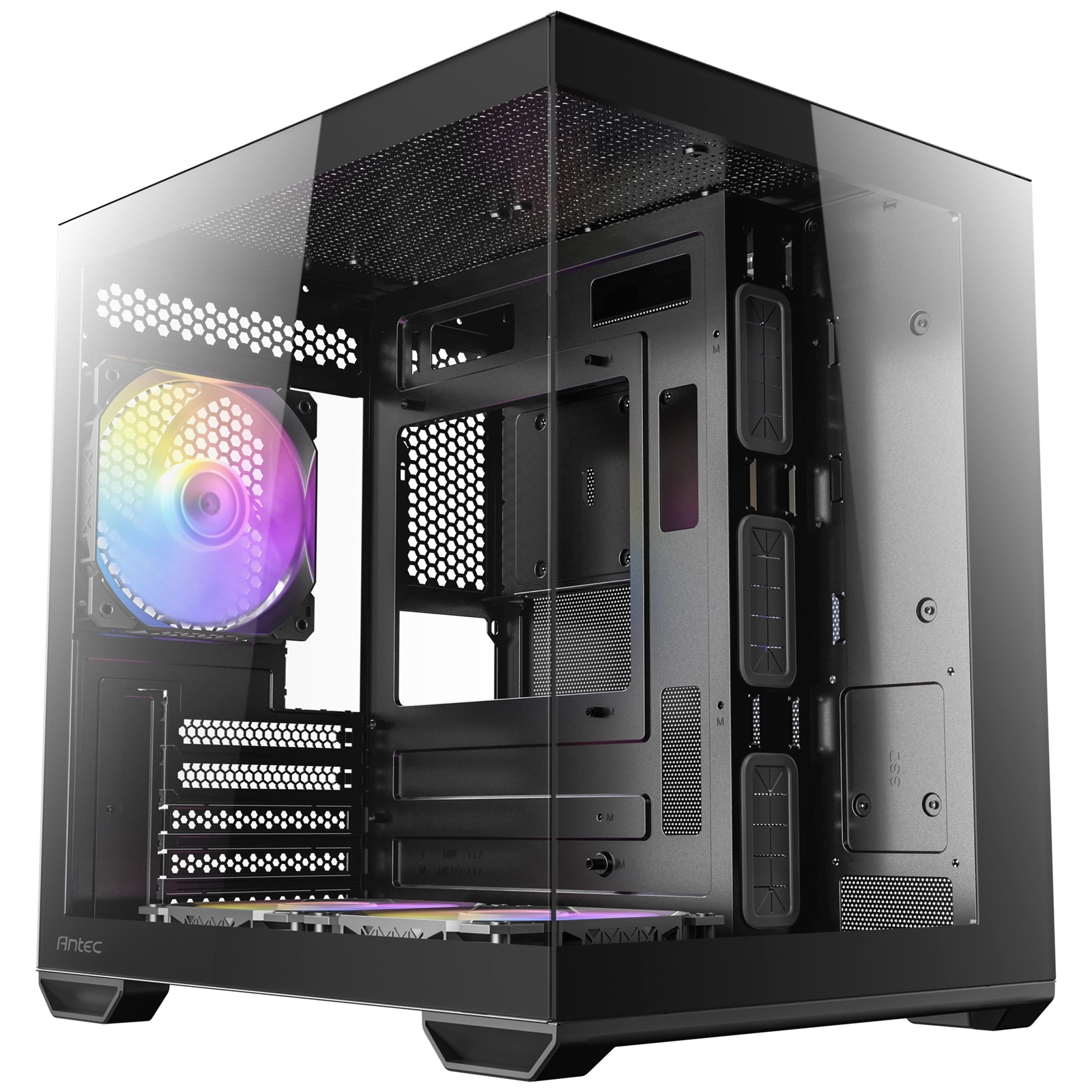 Antec CX60M ARGB Mini Tower Micro ATX Gaming Case, Black, Tempered Glass Panels, Dual Chamber Design, Vertical Cooling, Pre-Installed ARGB Fans, Water Cooling Support, - Image 3