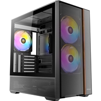 Antec FLUX Rear Mid Tower PC Case - Tempered Glass, Steel/Plastic/Wood, 5 PWM Fans, USB-C, ATX/Micro-ATX/ITX Compatibility