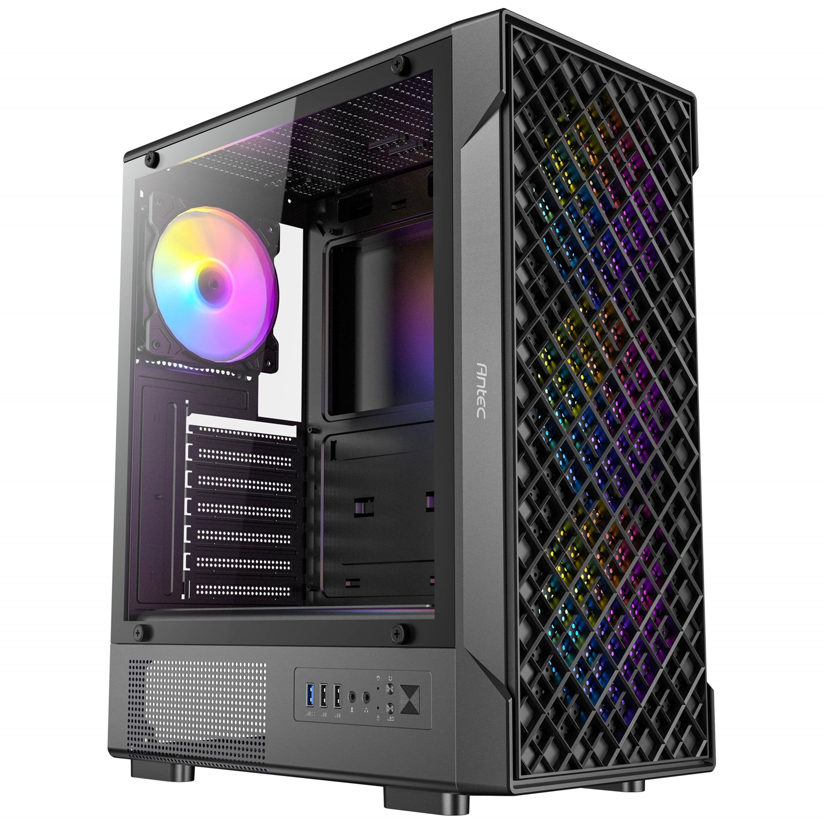 Antec VX320 ARGB Mid-Tower Gaming PC Case - Pre-Installed 4 x 120mm ARGB Fans, Tempered Glass Side Panel, High-Airflow Mesh Front - ATX/Micro-ATX/ITX - Image 3
