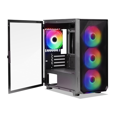 Tecware Forge M Omni Micro-ATX Case - Key-Lockable Tempered Glass, High-Airflow Mesh Front, 4 x 120mm Fans Pre-Installed, mATX/ITX Support, Black - Image 2