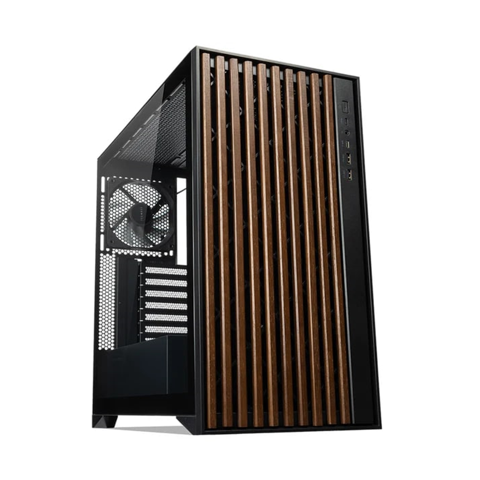 TecWare Timber ATX PC Case, High Airflow Mid Tower with Wood Front Panel, 4 Pre-Installed 120mm Fans, Tool-Free Dual Glass Panels, USB-C, Supports 360mm Radiators, ATX/mATX/ITX - Black - Image 3