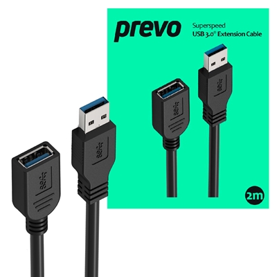 Prevo USBM-USBF-2M USB Extension Cable, USB 3.0 Type-A (M) to USB Type-A (F), 2m, Black, Up to 5Gbps Transmission Rate, Retail Box Packaging - Image 2
