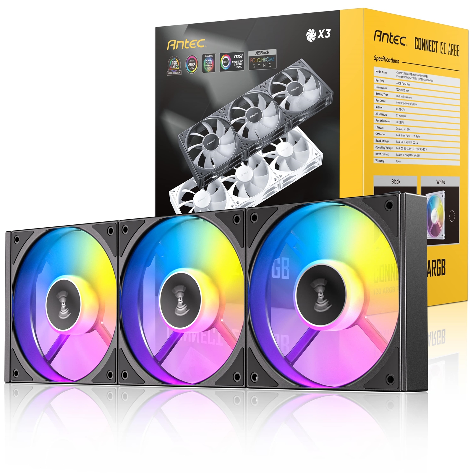 Antec Connect 120 ARGB 3-Pack 120mm PWM Fans with Daisy Chain Design and Vibration-Absorbing Pads - Image 3