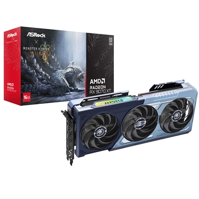 ASRock AMD Radeon RX 9070 XT Monster Hunter Wilds Edition 16GB GDDR6 Graphics Card, 4096 Streams, 2970MHz Boost Clock, Triple Fan, 3x DisplayPorts / 1x HDMI Port - Image 2