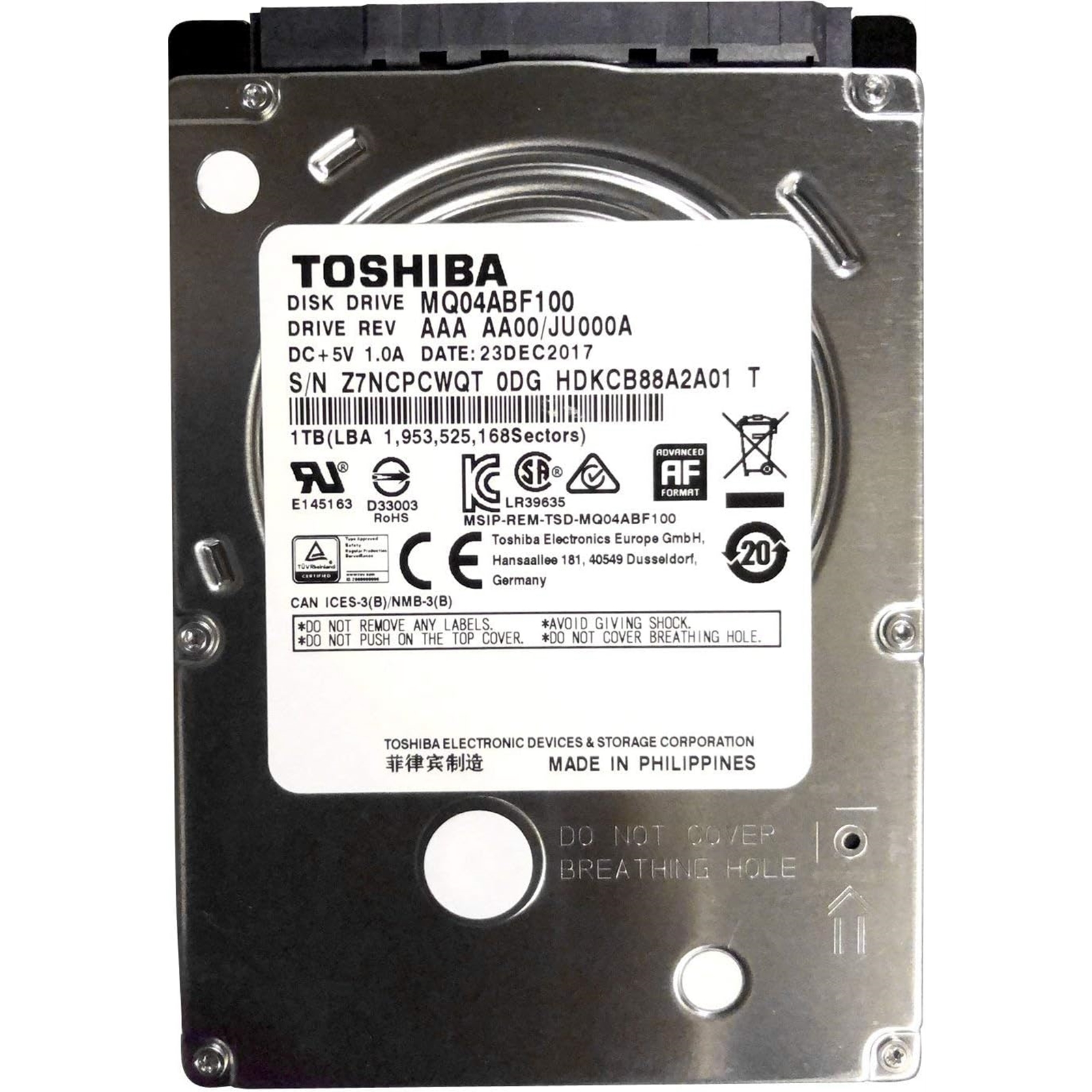 Toshiba MQ04ABF100 1TB 5400RPM 2.5 Inch 7mm Internal Hard Drive - Image 3