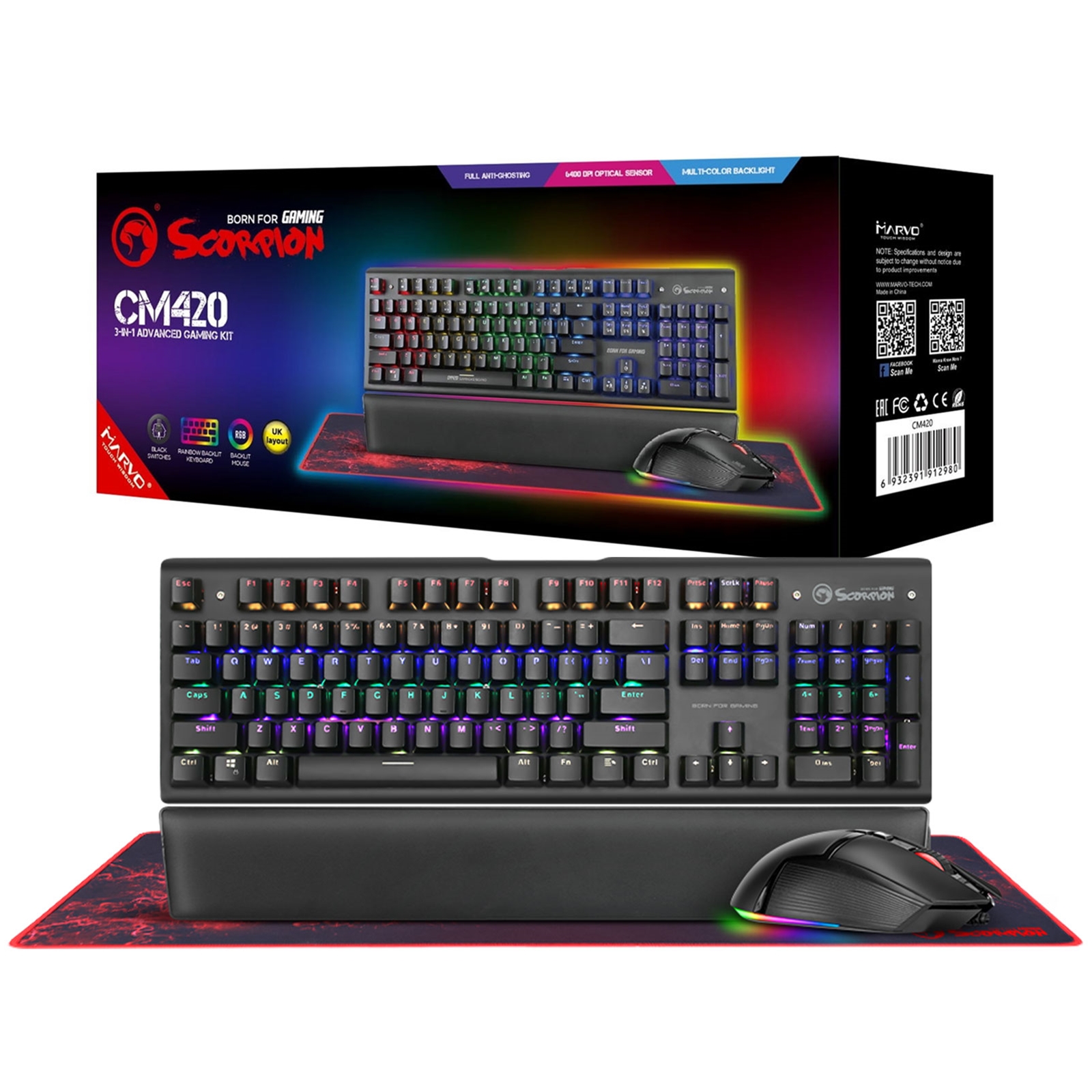 Marvo Scorpion CM420-UK 3-in-1 RGB Mechanical Keyboard, Mouse and Mouse Pad Gaming Bundle - Image 3