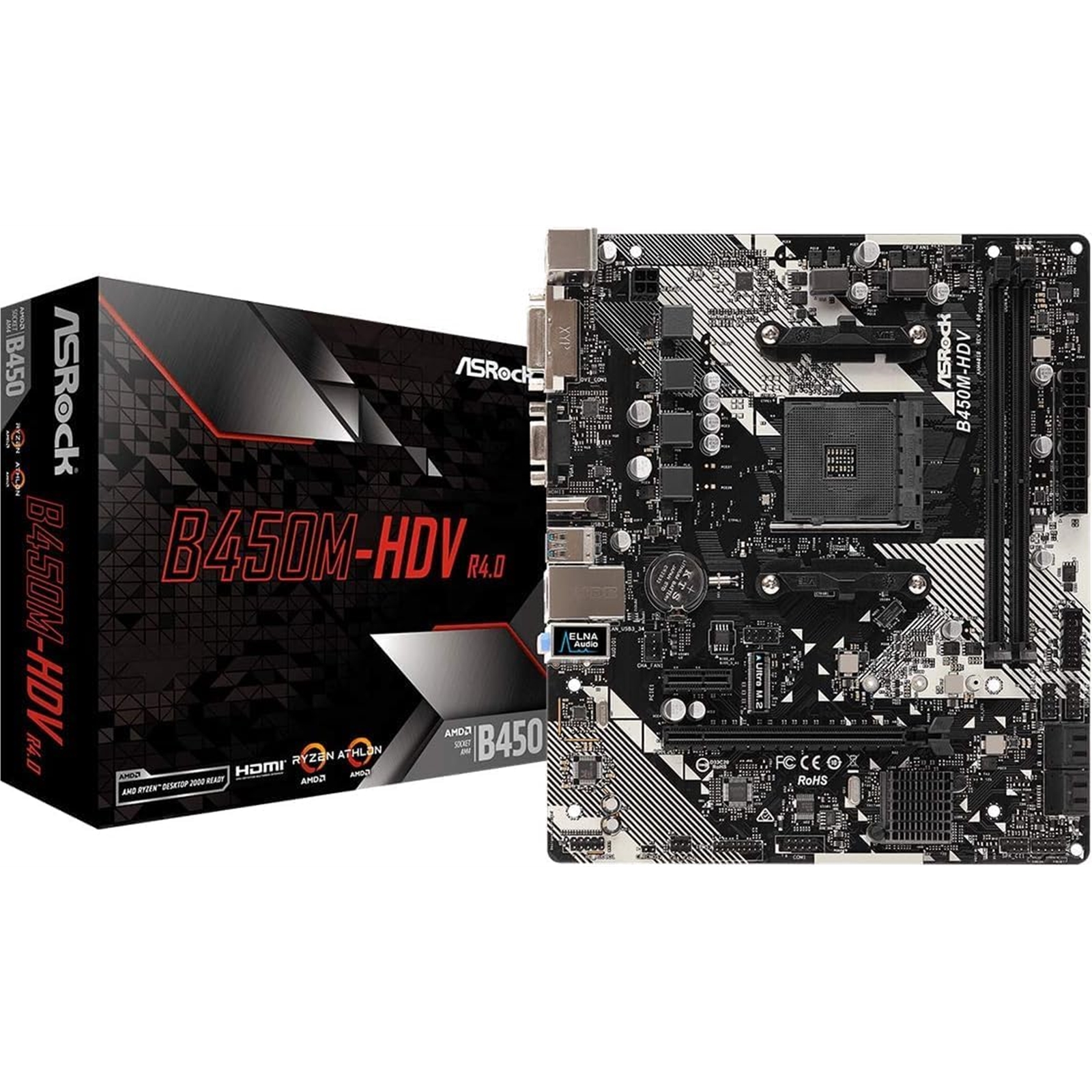 ASRock B450M-HDV R4.0 Super Alloy AMD AM4 Socket Motherboard, Micro-ATX, 2x DDR4 Slots, 1x M.2 Socket, GbE LAN, 1x D-Sub / 1x DVI-D / 1x HDMI Port - Image 3