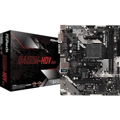 ASRock B450M-HDV R4.0 Super Alloy AMD AM4 Socket Motherboard, Micro-ATX, 2x DDR4 Slots, 1x M.2 Socket, GbE LAN, 1x D-Sub / 1x DVI-D / 1x HDMI Port - Image 2