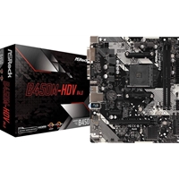 ASRock B450M-HDV R4.0 Super Alloy AMD AM4 Socket Motherboard, Micro-ATX, 2x DDR4 Slots, 1x M.2 Socket, GbE LAN, 1x D-Sub / 1x DVI-D / 1x HDMI Port