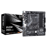 ASRock B450M Pro4 R2.0 Super Alloy AMD AM4 Socket Motherboard, Micro-ATX, 4x DDR4 Slots, 2x M.2 Sockets, GbE LAN, 1x D-Sub / 1x DVI-D / 1x HDMI Port