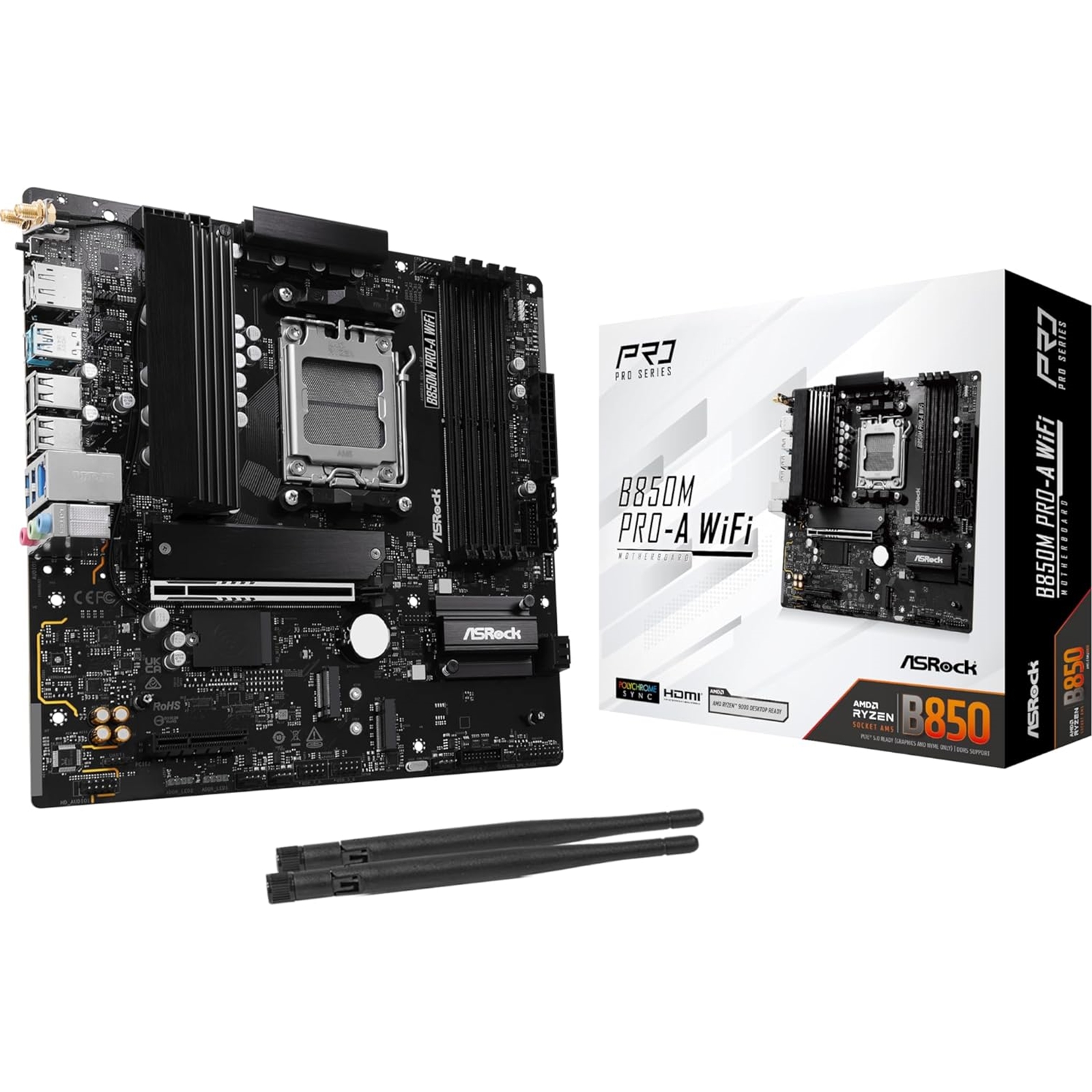 ASRock B850M Pro-A WiFi AMD AM5 Socket Motherboard, Micro-ATX, 4x DDR5 Slots, 3x M.2 Sockets, 2.5GbE LAN, Wi-Fi 6E, 1x DisplayPort / 1x HDMI Port - Image 3