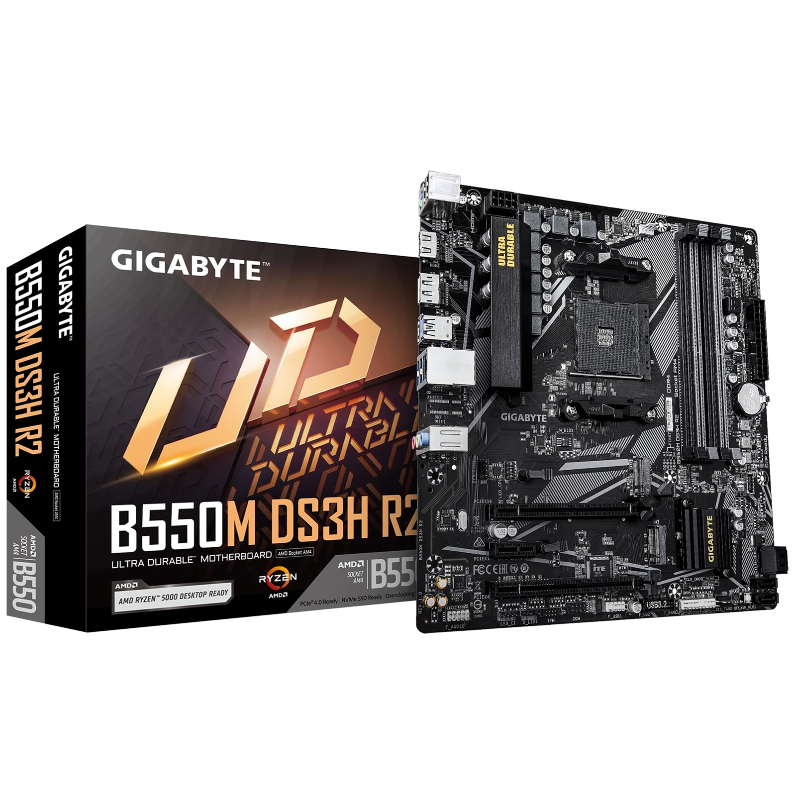 Gigabyte B550M DS3H R2 AMD AM4 Socket Motherboard, Micro-ATX, 4x DDR4 Slots, 2x M.2 Sockets, GbE LAN, 1x DisplayPort / 1x HDMI Port - Image 3