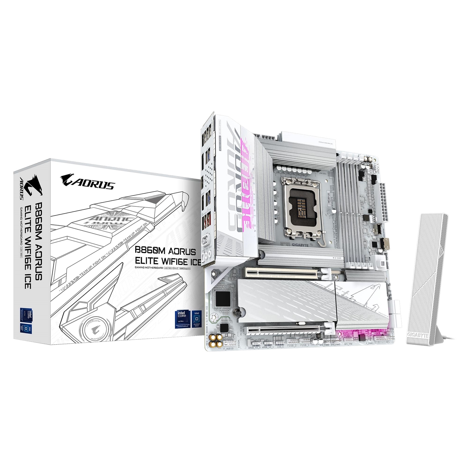 Gigabyte B860M AORUS ELITE WIFI6E ICE Intel 1851 Socket Motherboard, Micro-ATX, 4x DDR5 Slots, 3x M.2 Sockets, Fitted I/O Shield, 2.5GbE LAN, Wi-Fi 6E, 1x DisplayPort / 1x HDMI / 1x USB-C (USB4) - Image 3