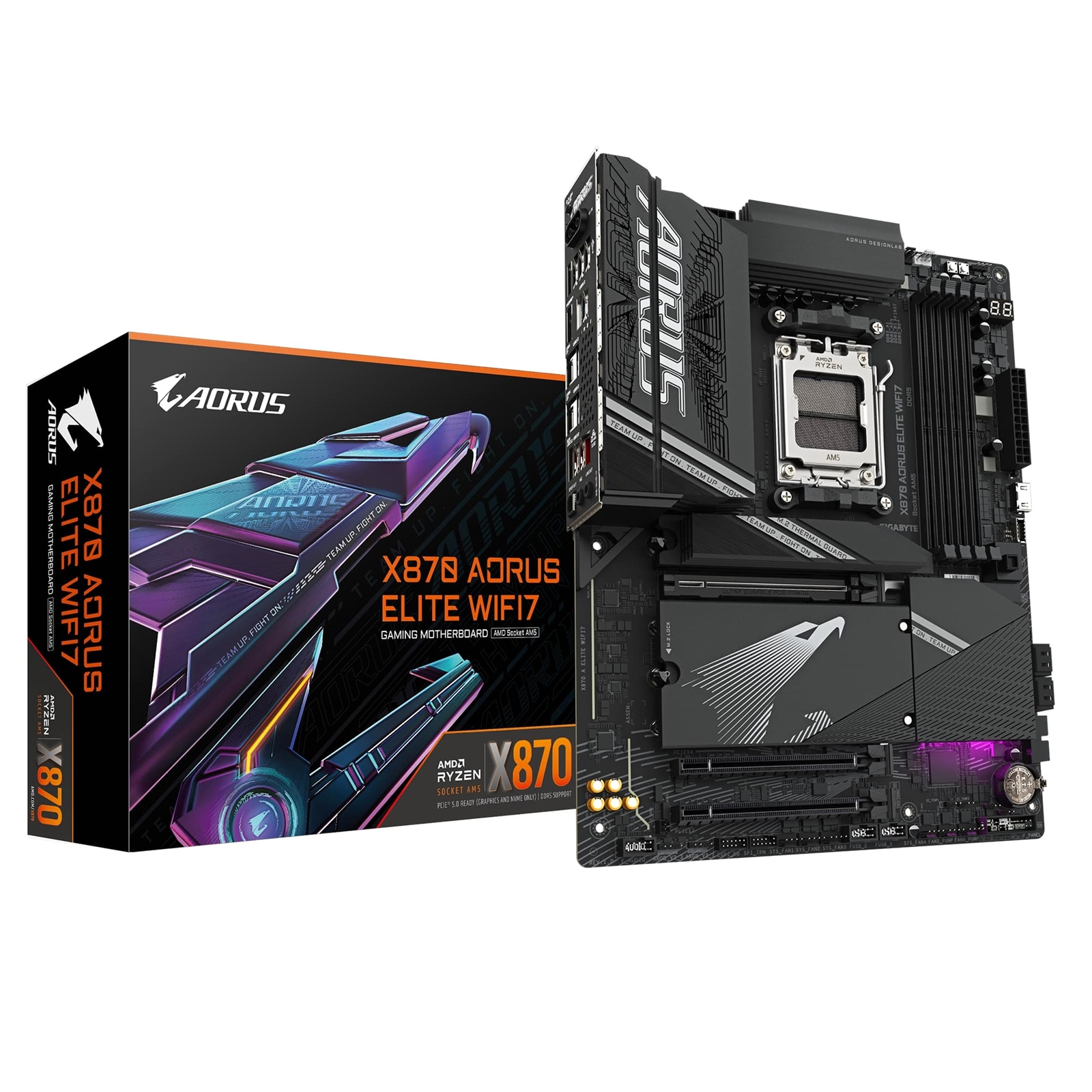 Gigabyte X870 AORUS ELITE WIFI7 AMD AM5 Socket Motherboard, ATX, 4x DDR5 Slots, 4x M.2 Sockets, Fitted I/O Shield, 2.5GbE LAN, Wi-Fi 7, 1x HDMI Port / 2x USB-C (USB4) - Image 3