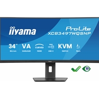 iiyama ProLite Curved Monitor XCB3497WQSNP-B1 34" VA Ultra-Wide Screen with KVM Switch, LAN, USB-C Dock, 0.4ms, 120Hz, HDMI, DisplayPort, Speakers, Height Adjustment