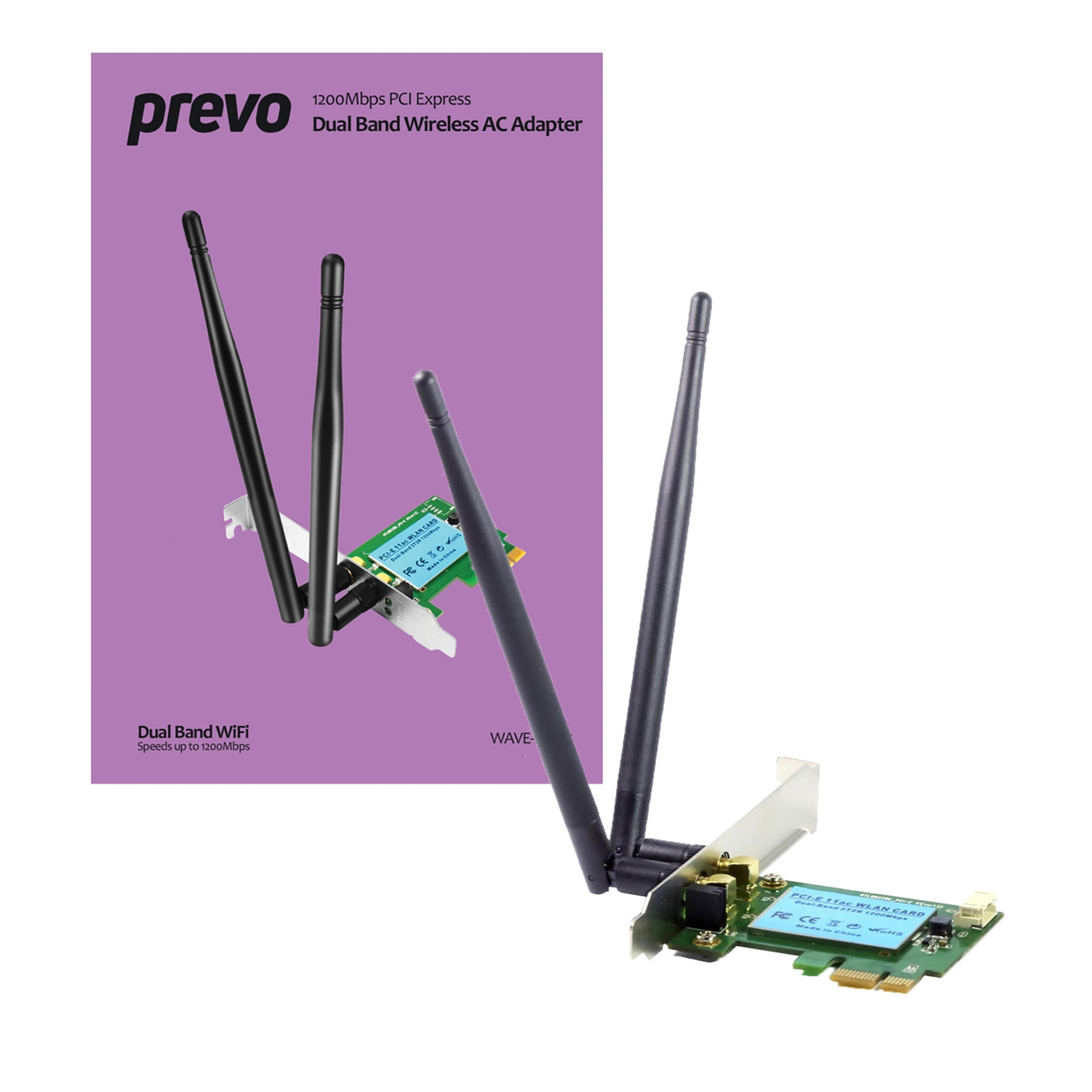 Prevo 1200mbps AC1200 PCI-Express Dual Band Wireless AC Adapter with Detachable Antennas and Additional Low Profile Bracket - Image 3