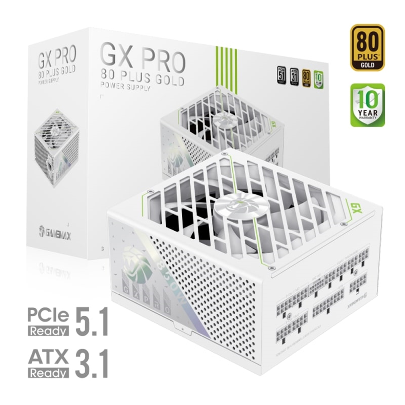 GAMEMAX GX-850 Pro Modular 80 Plus Gold ATX3.0 PCIe 5.0 PSU With 135mm FDB Fan, White - Image 3