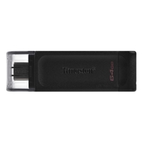Kingston DT70/64GB DataTraveler 64GB USB Flash Drive, USB 3.2, USB-C, Gen1, 80MB/s, Clear Cap, Black, Retail.