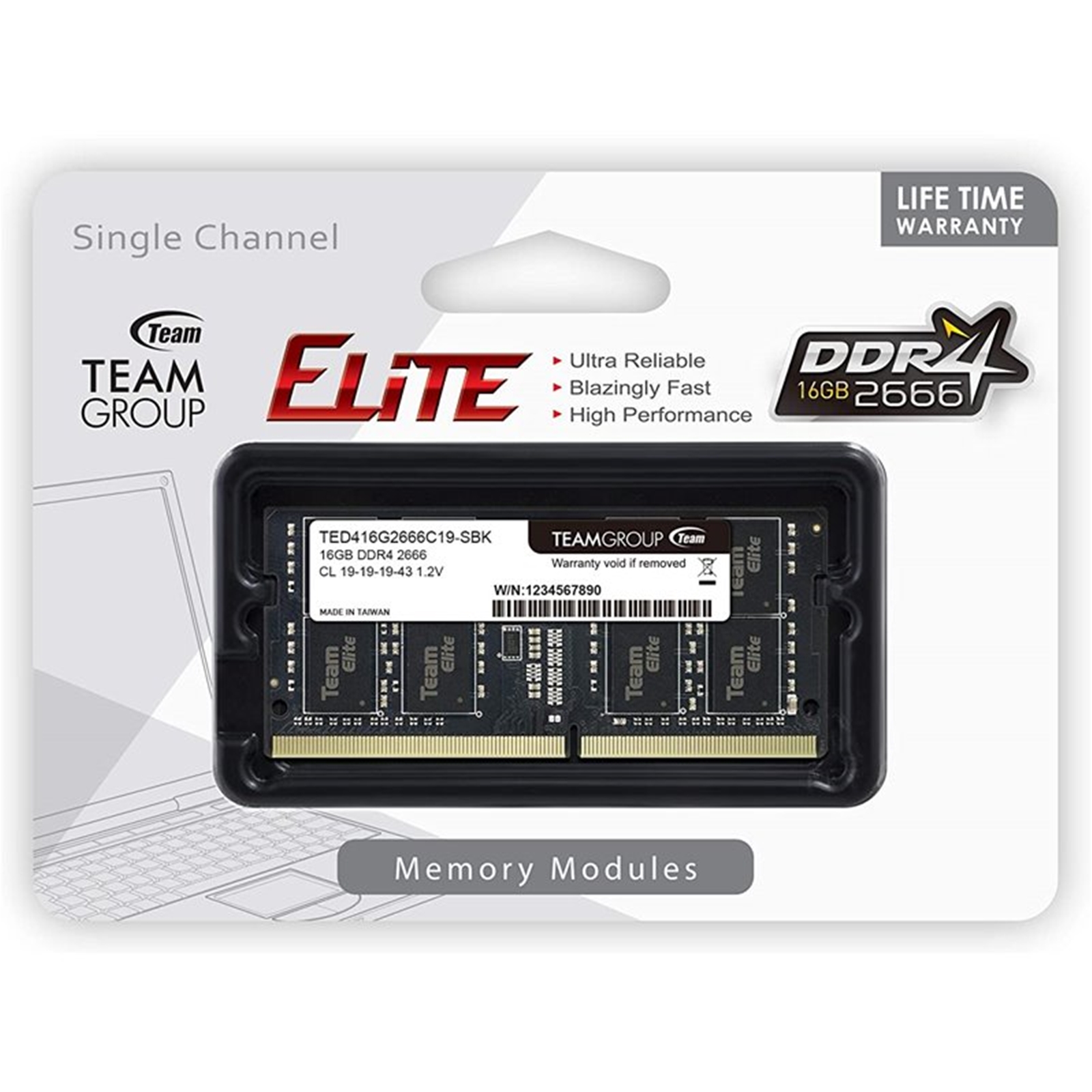Team Elite TED416G2666C19-S01 16GB (1x 16GB) SODIMM System Memory, 2666MHz, DDR4, CL19 - Image 3