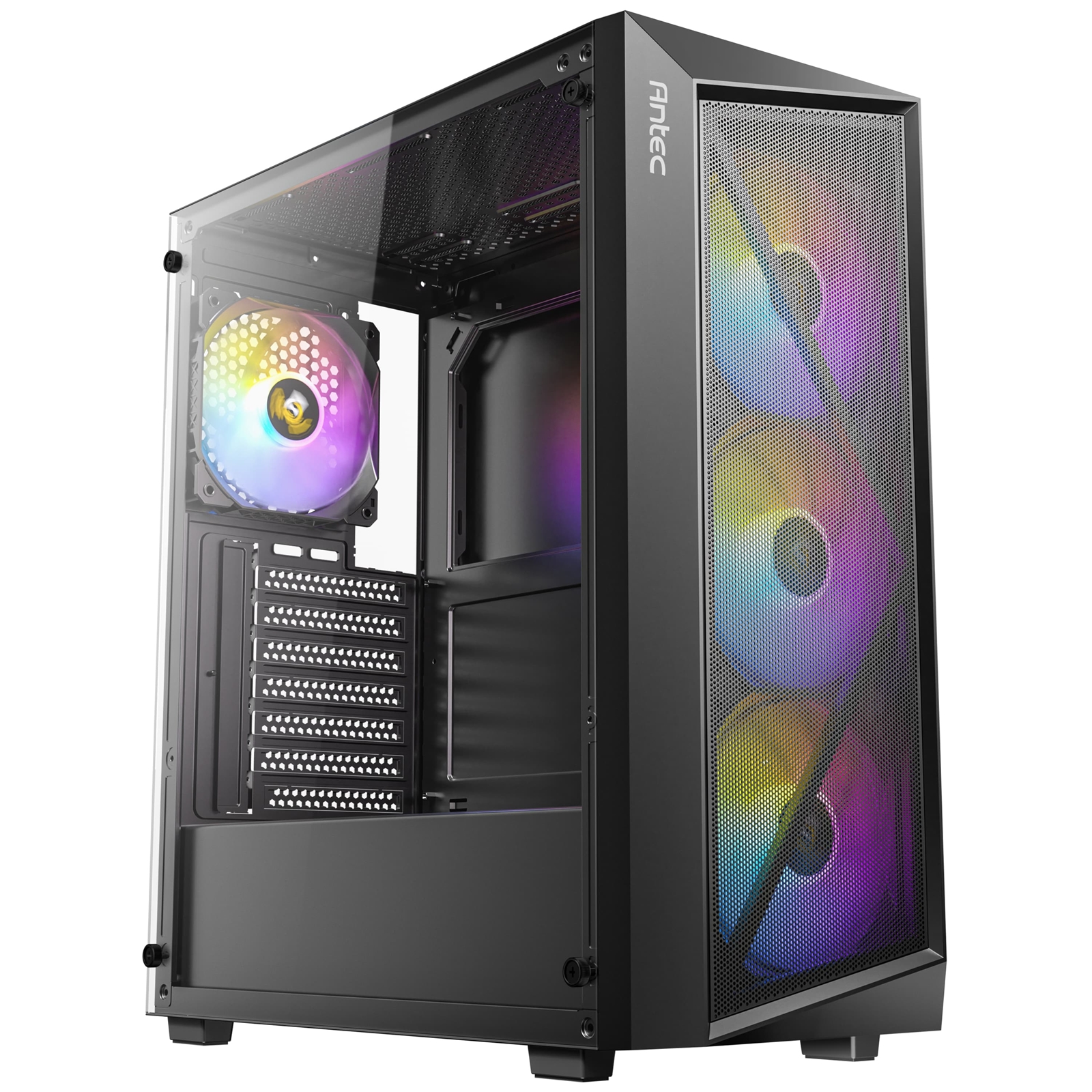 Antec AX67 ARGB Mid-Tower Gaming PC Case, Full Mesh Front, Tempered Glass, 4 x 120mm ARGB Fans, ATX/Micro-ATX/ITX Compatible - Image 3