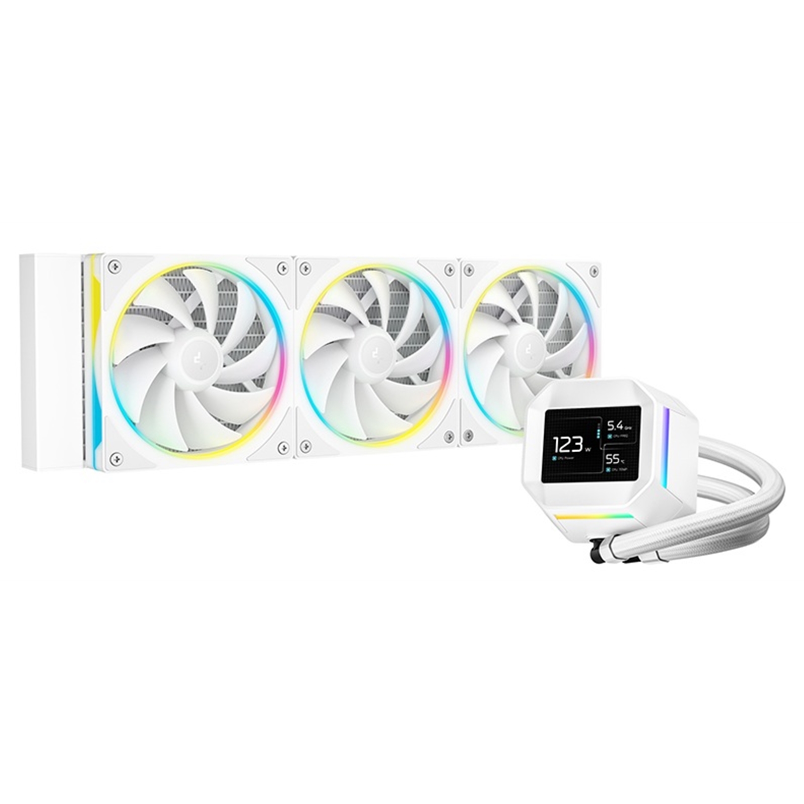 DeepCool LM360 Liquid CPU Cooler with 2.4" IPS Display, 360mm AIO, Triple 120mm ARGB Fans, Anti-Leak Technology, PWM Pump, Intel LGA 1851/1700 & AMD AM5 Compatible, White - Image 3