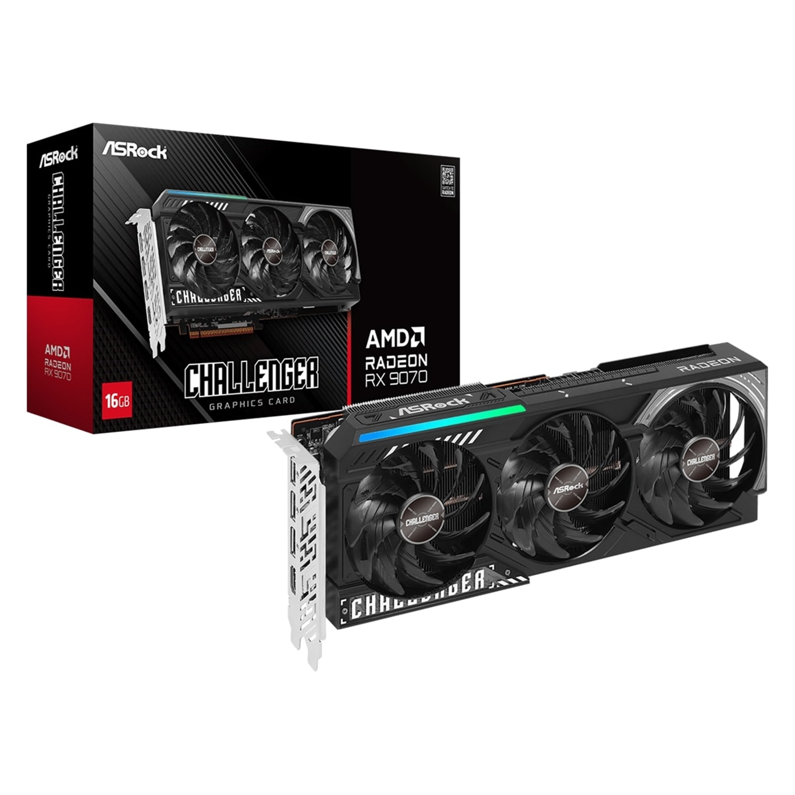 ASRock AMD Radeon RX 9070 Challenger OC 16GB GDDR6 Graphics Card, 3584 Streams, 2520 MHz Boost Clock, Triple Fan, RGB, 3x DisplayPorts / 1x HDMI Port - Image 3