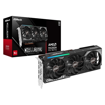 ASRock AMD Radeon RX 9070 Challenger OC 16GB GDDR6 Graphics Card, 3584 Streams, 2520 MHz Boost Clock, Triple Fan, RGB, 3x DisplayPorts / 1x HDMI Port - Image 2