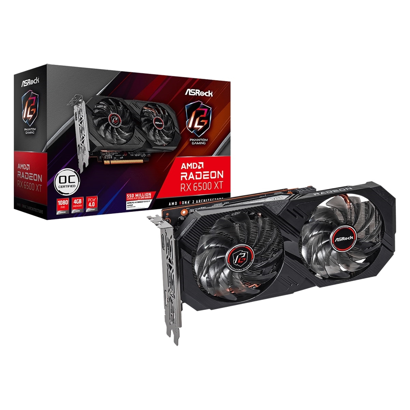ASRock AMD Radeon RX 6500 XT Phantom Gaming OC 4GB GDDR6 Graphics Card, 1024 Streams, 2820MHz Boost Clock, Dual Fan, 1x DisplayPorts / 1x HDMI Port - Image 3