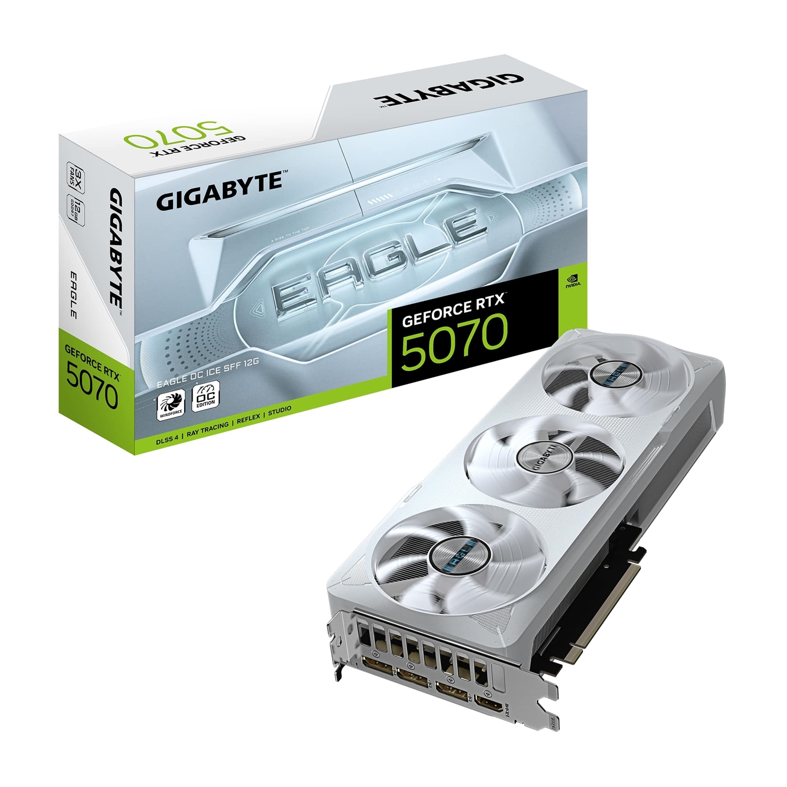Gigabyte NVIDIA GeForce RTX 5070 EAGLE OC ICE SFF 12GB GDDR7 Graphics Card, 6144 CUDA Cores, 2587 MHz Core Clock, Triple Fan, White, 3x DisplayPorts / 1x HDMI Port - Image 3