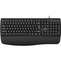 Genius KB-123 Wired AI Copilot Business Keyboard with Palm Rest, USB Plug and Play, Multimedia Function Keys, Full Size UK Layout Design for Home or Office, Black