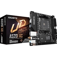 Gigabyte A520I AC Ultra Durable AMD AM4 Socket Motherboard, Mini-ITX, 2x DDR4 Slots, 1x M.2 Socket, GbE LAN, Wi-Fi 5, 1x Display Port 1.4 / 2x HDMI Ports