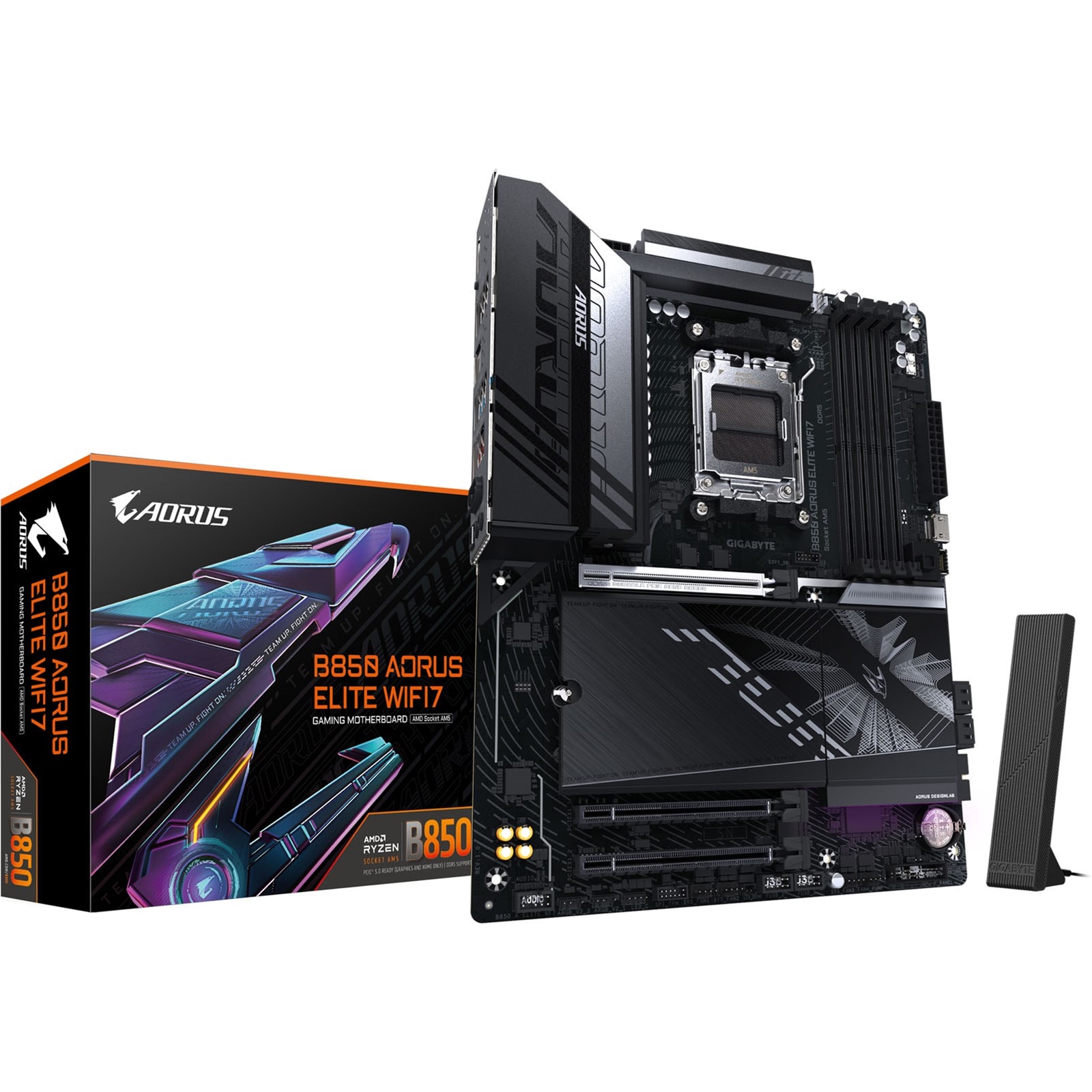 Gigabyte B850 AORUS ELITE WIFI7 AMD AM5 Socket Motherboard, ATX, 4x DDR5 Slots, 3x M.2 Sockets, 2x USB-C Port, Fitted I/O Shield, 2.5GbE LAN, Wi-Fi 7, 1x DisplayPort / 1x HDMI Port - Image 3