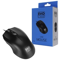 Evo Labs MO-128 Wired USB Plug and Play Mouse, 800 DPI Optical Tracking, 3 Button with Scroll Wheel, Ambidextrous Design, Matte Black