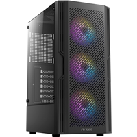ANTEC AX20 Case, Black, Mid Tower, 1 x USB 3.0 / 2 x USB 2.0, Tempered Glass Side Window Panel, Slanted Bar & Mesh Design for Massive Airflow, 3 x RGB LED Fans Included, ATX, Micro ATX, Mini-ITX