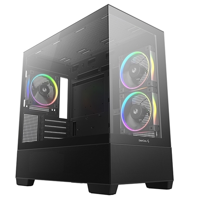 DeepCool CG380 3F Micro-ATX Gaming Case Black Panoramic Tempered Glass Side Panel, Mesh Airflow Front, 3 Pre-Installed ARGB Fans, USB-C & USB-A Front I/O, Spacious SFF/mATX/ITX Build Support - Image 2