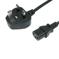 1.8m UK 3 Pin Plug To IEC C13 (Kettle) 5 Amp Fuse Mains Extension Cable - Black
