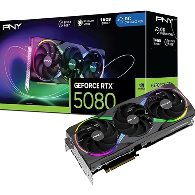PNY NVIDIA GEFORCE RTX 5080 ARGB EPIC-X RGB OC 16GB, GDDR7 Graphics Card, 10752 Cuda Cores, 2.3GHz Core Clock, Triple Fan, 3 x Display Ports/ 1 x HDMI Port - Image 2