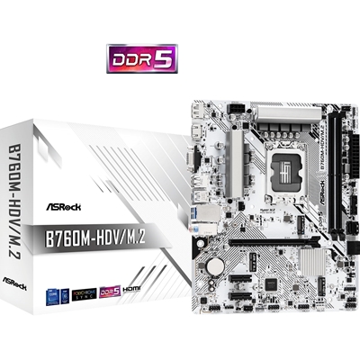 ASRock B760M-HDV/M.2 Intel 1700 Socket Motherboard, Micro-ATX, 2x DDR5 Slots, 2x M.2 Sockets, 2.5GbE LAN, 1x D-Sub / 1x DisplayPort / 1x HDMI Port - Image 2