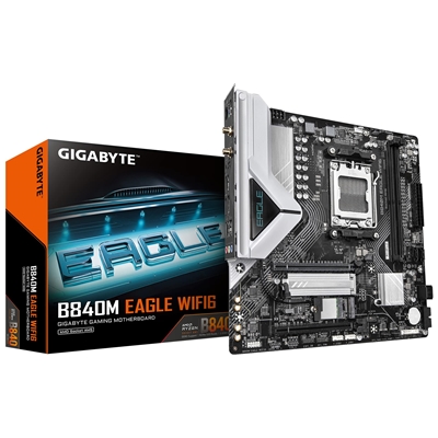 Gigabyte B840M EAGLE WIFI6 AMD AM5 Socket Motherboard, Micro-ATX, 2x DDR5 Slots, 2x M.2 Socket, Fitted I/O Shield, 2.5GbE LAN, Wi-Fi 6, 1x DisplayPort / 1x HDMI Port - Image 2