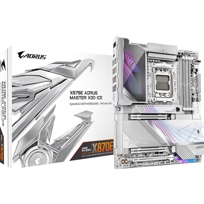 Gigabyte X870E AORUS MASTER X3D ICE AMD AM5 Socket Motherboard, ATX, 4x DDR5 Slots, 5x M.2 Sockets, Fitted I/O Shield, 10GbE LAN, Wi-Fi 7, 1x HDMI Port / 2x USB-C (USB4) - Image 2