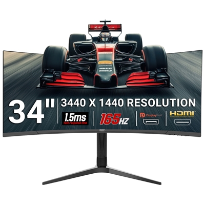 piXL CM34C7 34 Inch 165Hz UWQHD Quad HD Ultrawide Curved Gaming Monitor, with 1.5ms Response Time, 3440 x 1440 Resolution, HDMI, DisplayPort, USB-C, USB-B, USB-A x 2, Audio & Height Adjust - Image 2