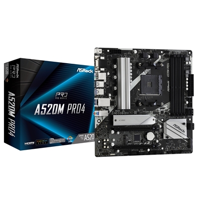 ASRock A520M PRO4 Super Alloy AMD AM4 Socket Motherboard, Micro-ATX, 4x DDR4 Slots, 1x M.2 Socket, GbE LAN, 1x D-Sub / 1x DisplayPort / 1x HDMI Port - Image 2