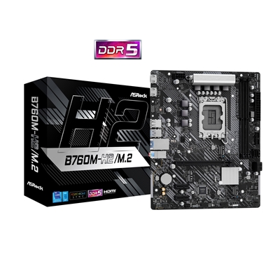 ASRock B760M-H2/M.2 Intel 1700 Socket Motherboard, Micro-ATX, 2x DDR5 Slots, 2x M.2 Socket, 2.5GbE LAN, 2x HDMI Port - Image 2
