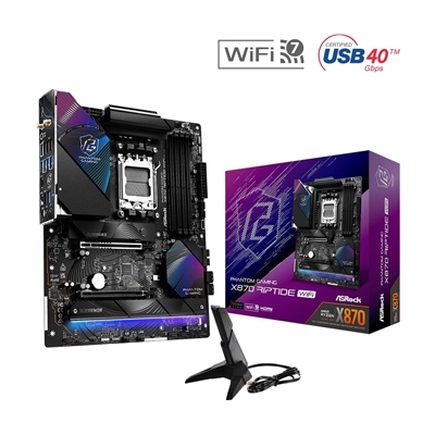 ASRock X870 RIPTIDE WIFI AMD AM5 Socket Motherboard, ATX, 4x DDR5 Slots, 3x M.2 Sockets, Fitted I/O Shield, 2.5GbE LAN, Wi-Fi 7, 1x HDMI Port / 2x USB-C (USB4) - Image 2