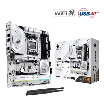 ASRock X870 STEEL LEGEND WIFI AMD AM5 Socket Motherboard, ATX, 4x DDR5 Slots, 3x M.2 Sockets, Fitted I/O Shield, 2.5GbE LAN, Wi-Fi 7, 1x HDMI Port / 2x USB-C (USB4) - Image 2