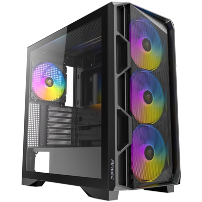 Antec AX1000 Mid Tower Gaming Case, 1 x USB Type-C / 2 x USB 3.0, Tempered Glass Side Window Panel, High Airflow Mesh Front, 4 x Pre-Installed ARGB LED Fans, E-ATX, ATX, Micro-ATX , ITX Compatible - Image 2
