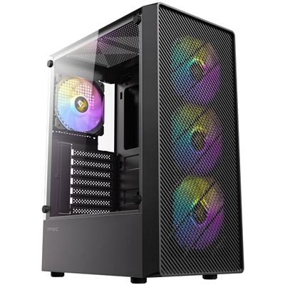 Antec AX26 RGB Elite Mid-Tower Gaming PC Case - Pre-Installed 4 x 120mm Fixed-RGB Fans, Tempered Glass Side Panel, High-Airflow Mesh Front - ATX/Micro-ATX/ITX - Image 2