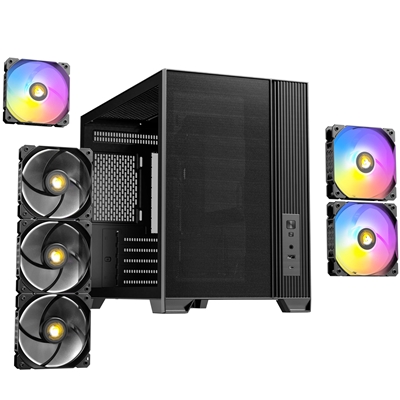 Antec FLUX M Mini Tower Gaming Case, 1 x USB Type-C / 1 x USB 3.0, Tempered Glass Side Window Panel, Vertical Airflow Design, 3 x Pre-Installed RGB LED Fans & 3 PWM Reverse Fans, Micro-ATX, ITX Compatible - Image 2