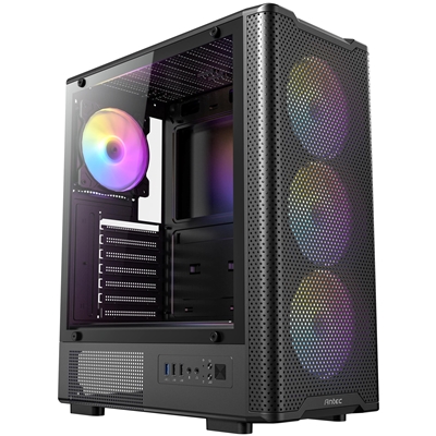 Antec VX310 ARGB Mid-Tower Gaming Case, 1 x USB 3.0 / 2 x USB 2.0, Tempered Glass Side Window Panel, High-Airflow Mesh Front , 3 x Pre-Installed ARGB LED Fans Included, ATX, Micro-ATX,ITX Compatible - Image 2