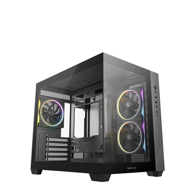 DeepCool CG330 3F ARGB Dual-Chamber Micro-ATX Tower Case, Tempered Glass Panels, 3 x 120mm ARGB Fans, USB 3.0, ITX/Micro-ATX, Black - Image 2